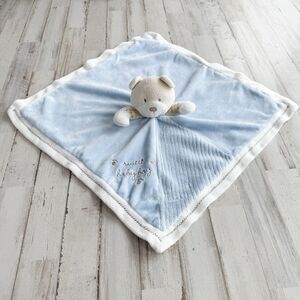 Carters Sweet Baby Boy Blue Cream BEAR LOVEY Rattle Satin Security  Blanket 17”